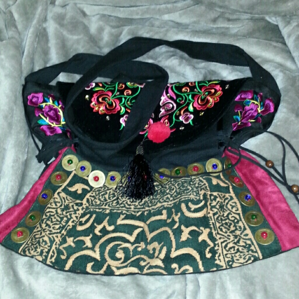 Embroidered International Canvas Crossbody Bag