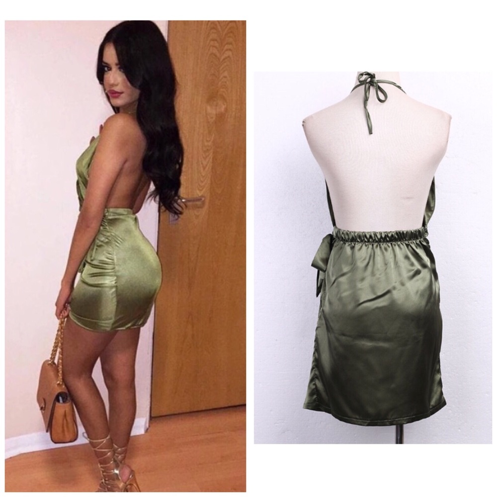 Deep V Satin Backless Wrap Dress NEW