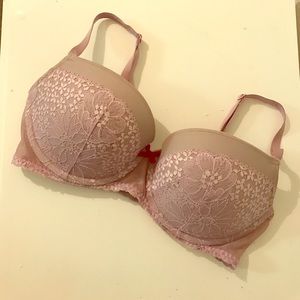 VS lavender lace padded demi bra