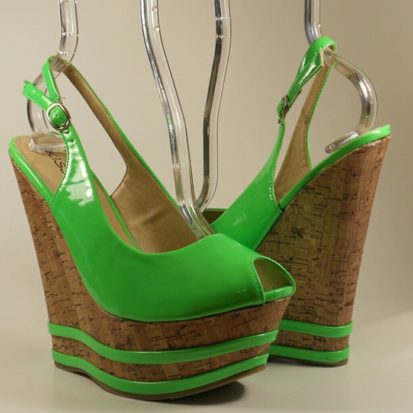 NEON GREEN WEDGES - Picture 2 of 3