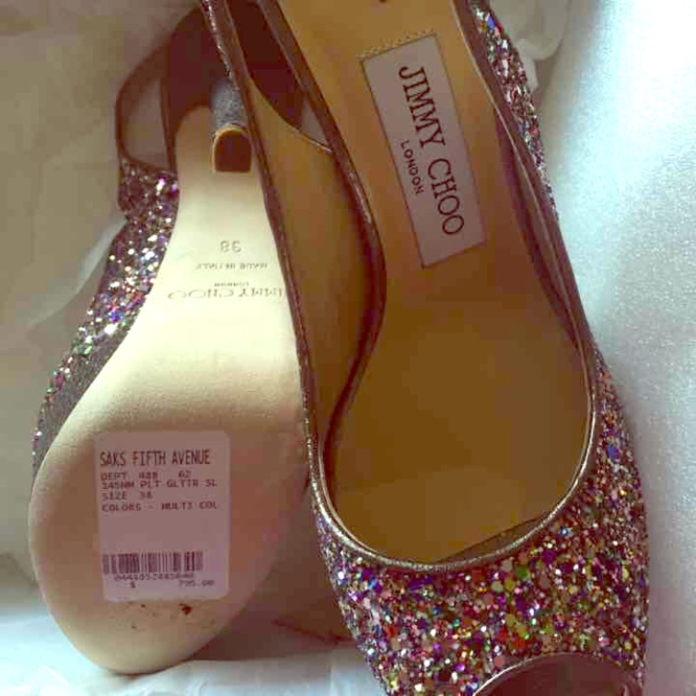 Jimmy Choo's Authentic glitter sling back 38