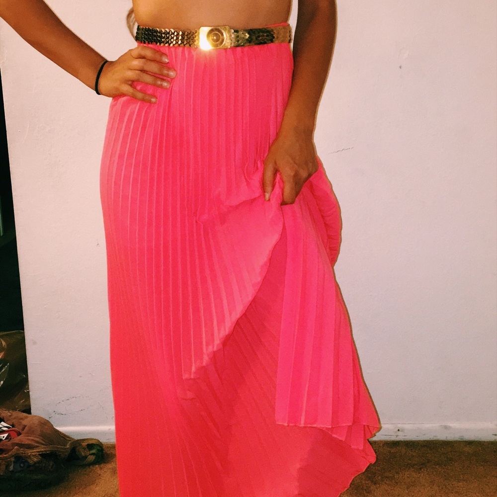 Hot pink ruffled maxi skirt