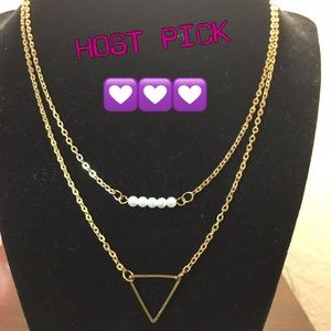 PEARL & TRIANGLE GOLD LAYERED NECKLACE