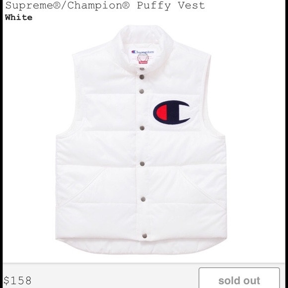 Supreme x Champion Large Puffy White Vest