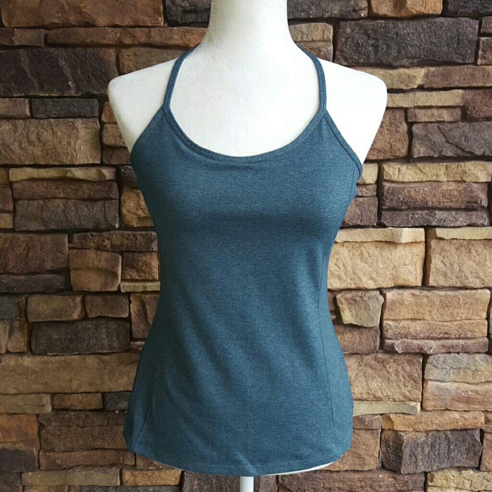 Athleta Zip Line Sports Tank Bra Sage Blue T-back