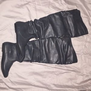 Gray Thigh High Flat Boots