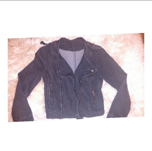 MOTO Dark navy blue denim jean jacket with lapels - Picture 3 of 5