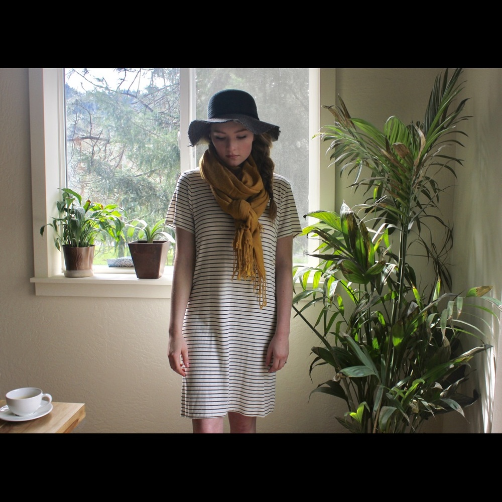 Black and White Striped Tee-Shirt Dress - Size 6