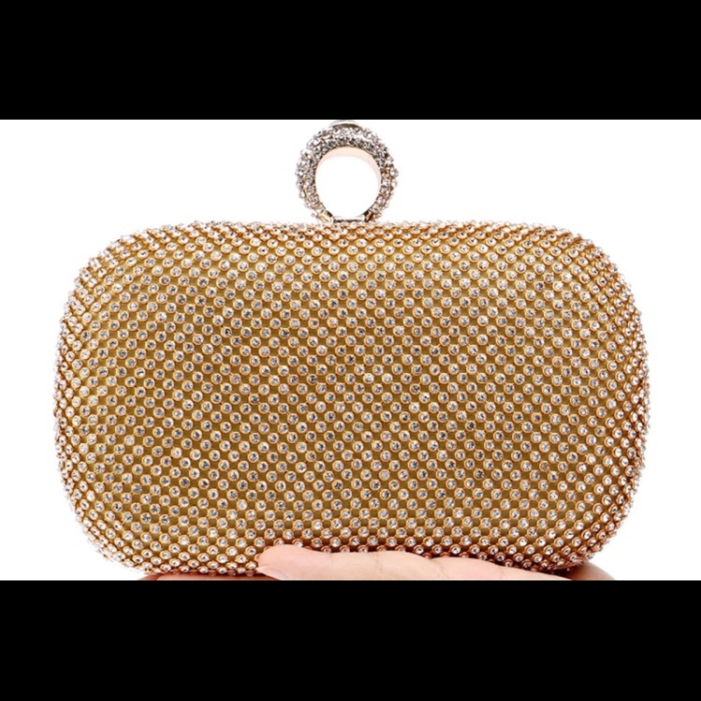 Goldtone diamond clutch