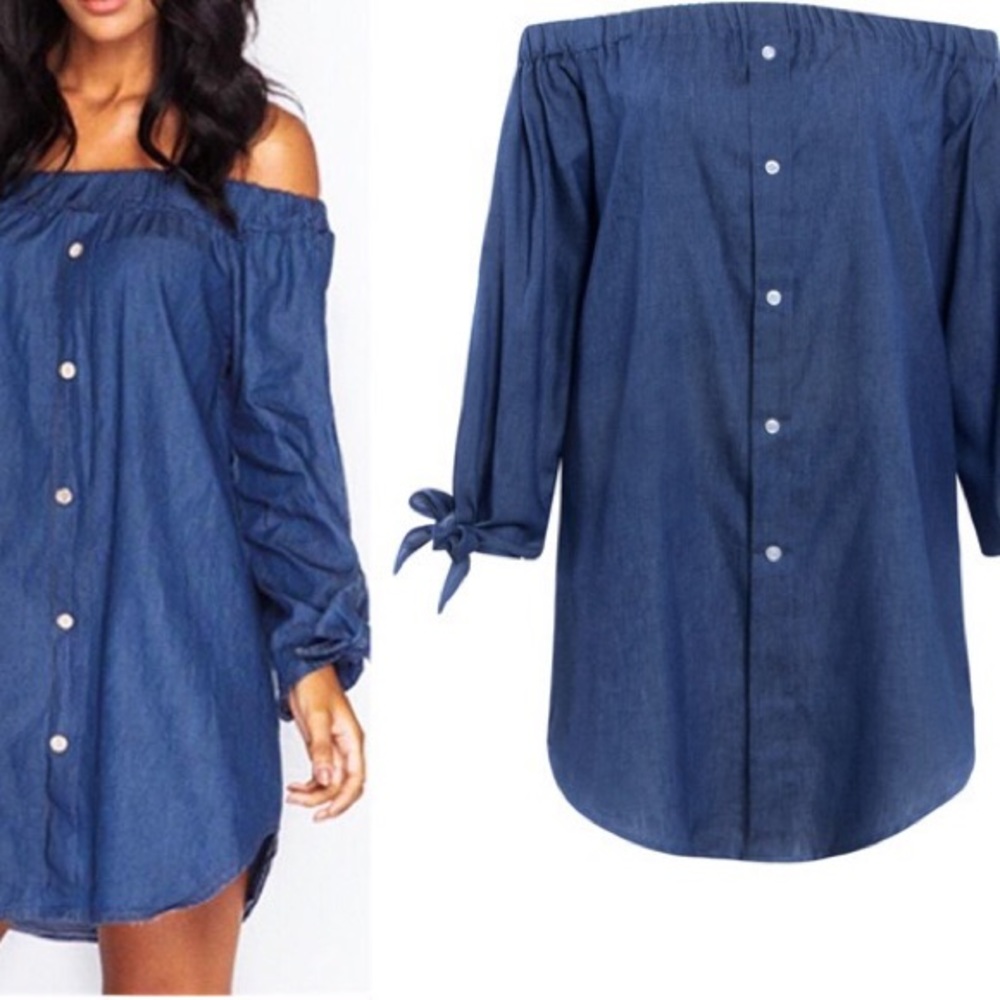 Dark blue open shoulder shirts - Picture 1 of 4