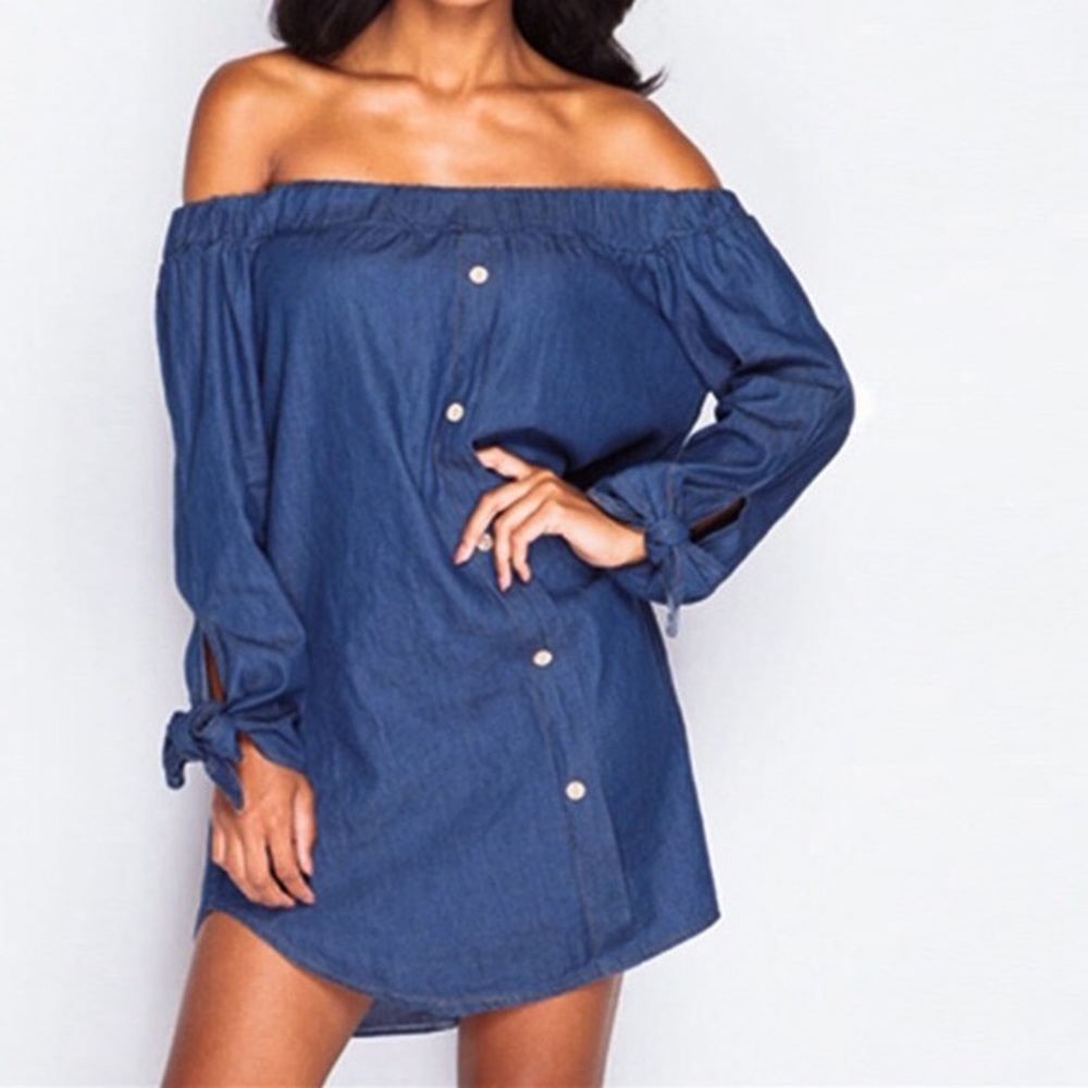 Dark blue open shoulder shirts - Picture 2 of 4
