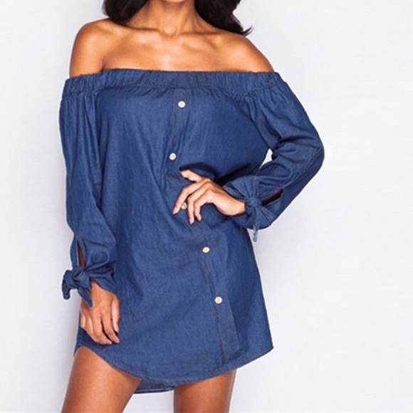 Dark blue open shoulder shirts - Picture 2 of 4