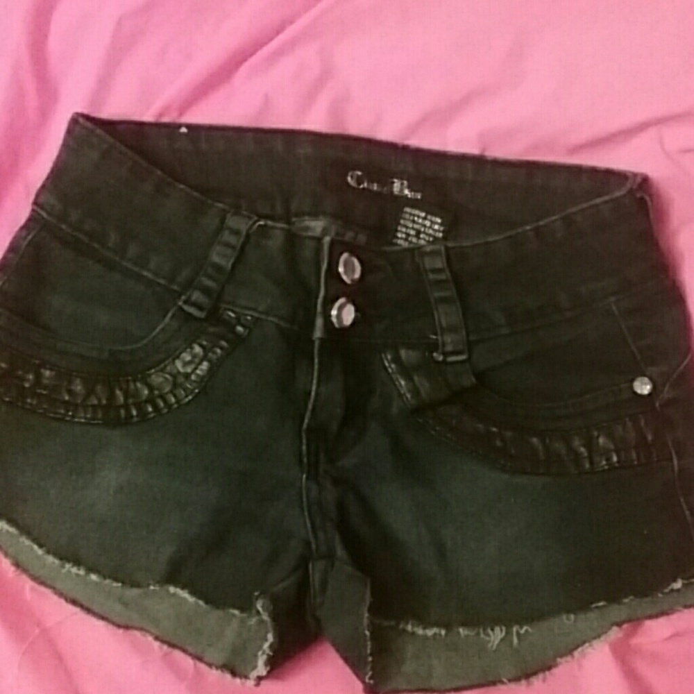 Classic Blue Denim Shorts  w/Black Leather accents