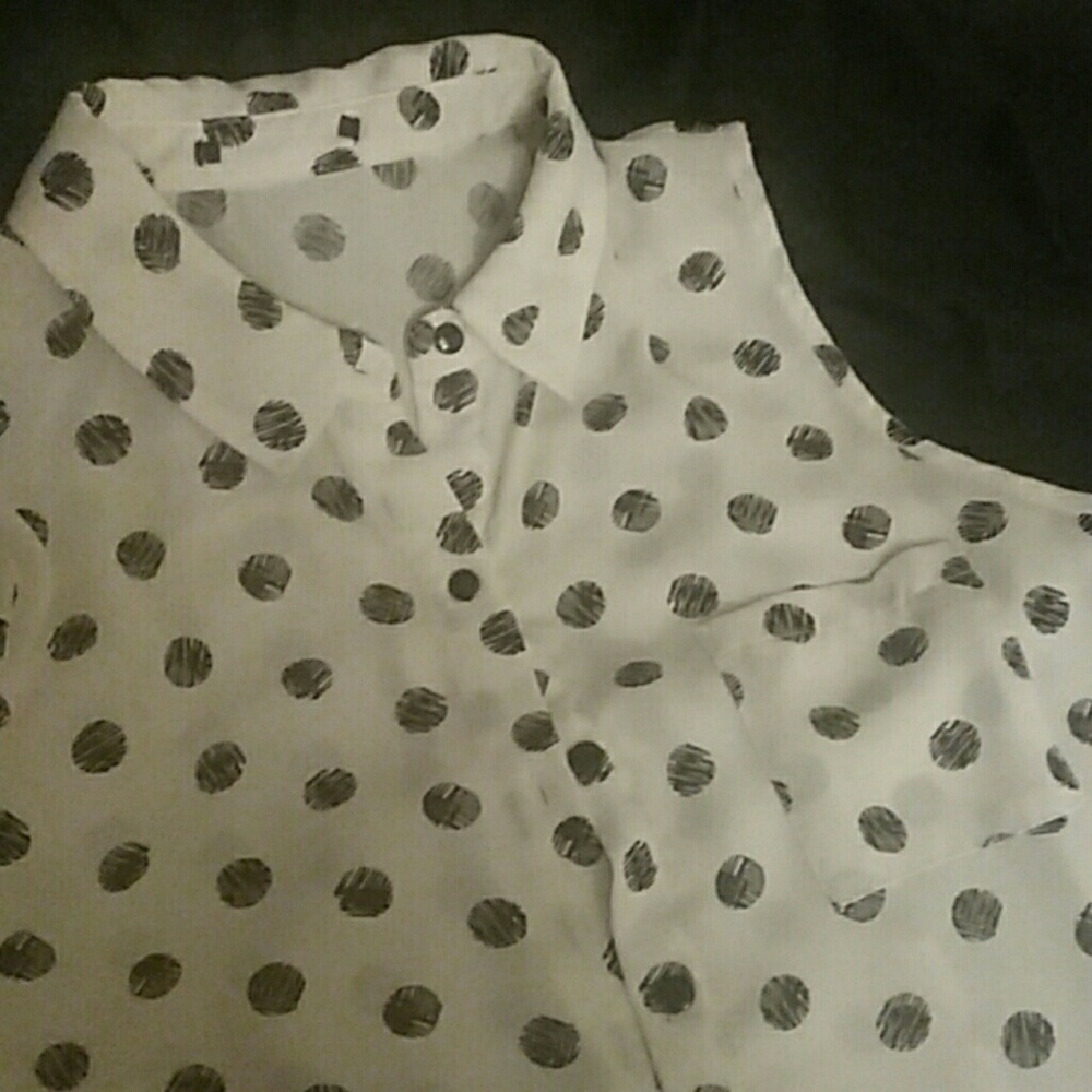 White and black polka dot silky flowy button up