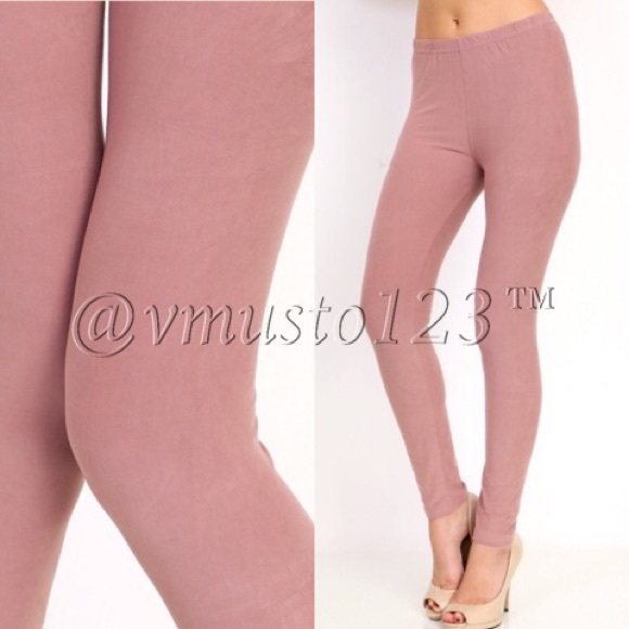 MEGA SOFT KNIT TRENDY MAUVE LEGGINGS - Picture 2 of 5