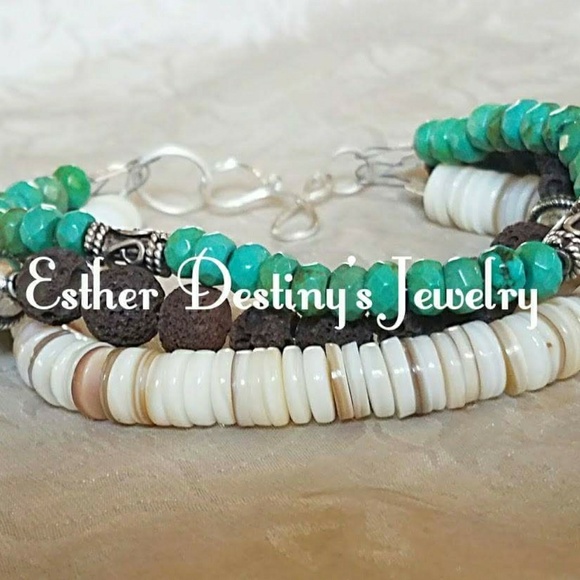 Turquoise, Lava, Shell and 925 Silver Bangle - Picture 2 of 4