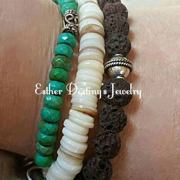 Turquoise, Lava, Shell and 925 Silver Bangle - Picture 4 of 4