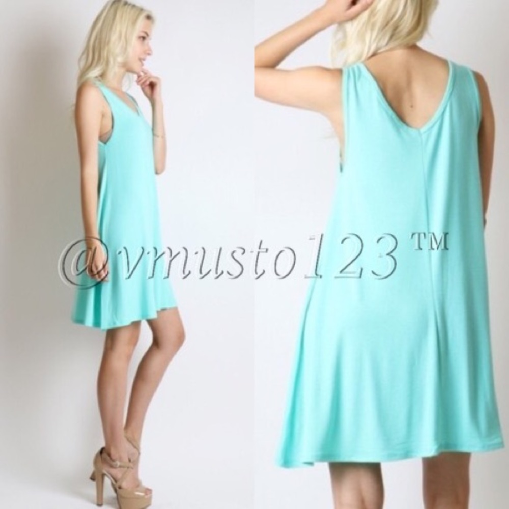 TURQUOISE SLEEVELESS MINI SWING DRESS - Picture 3 of 4