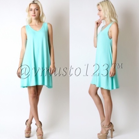 TURQUOISE SLEEVELESS MINI SWING DRESS - Picture 4 of 4
