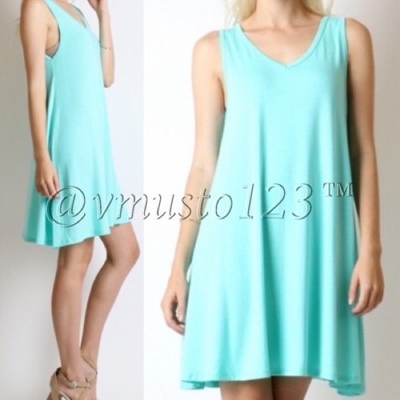 TURQUOISE SLEEVELESS MINI SWING DRESS - Picture 2 of 4
