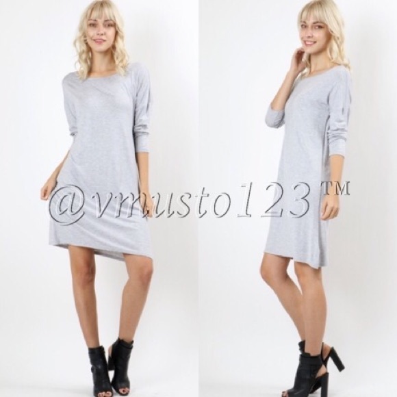 ‼️LAST ONE- GREY LONG-SLEEVE CASUAL DRESS - Picture 2 of 3