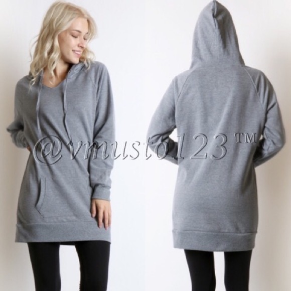 ‼️SZ SMALL LAST- DARK GREY LONG HOODIE SWEATSHIRT - Picture 2 of 3