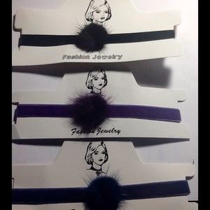 Faux Velvet Little Pom Pom Choker Necklace