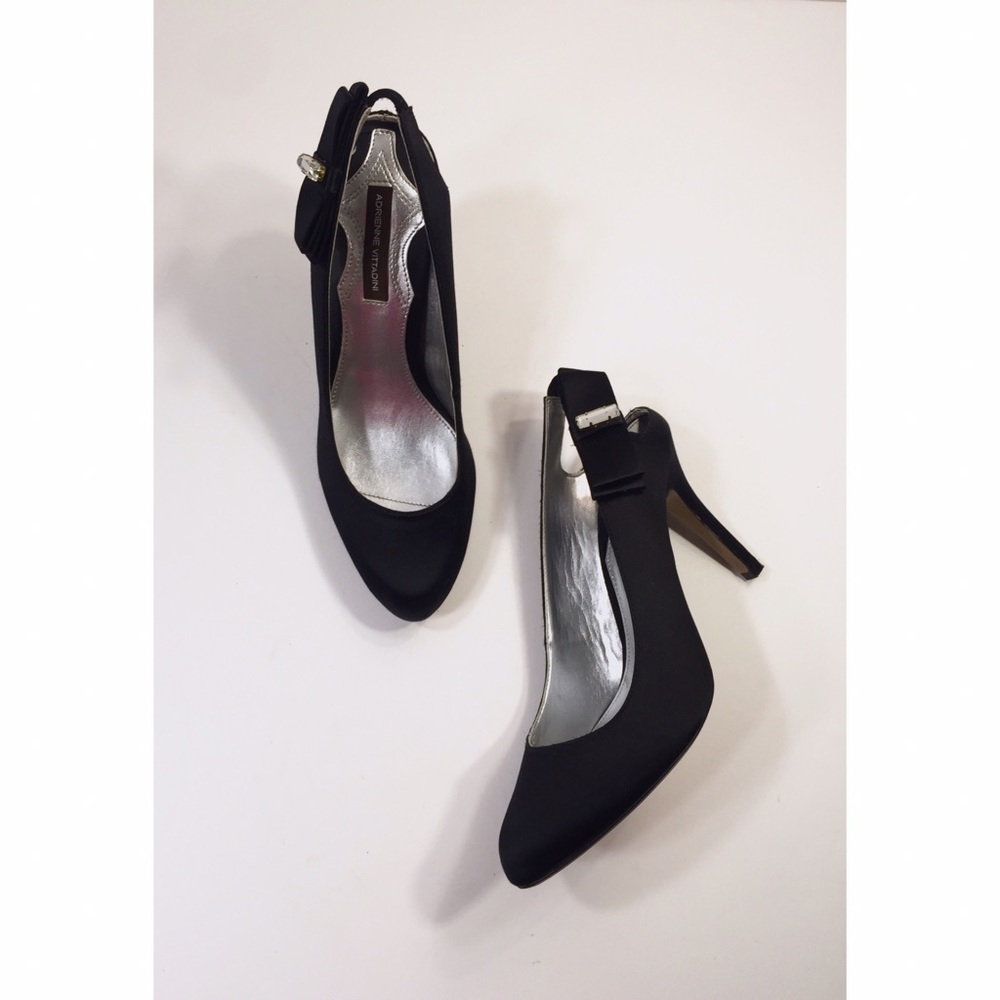 Adrienne Vittadina Black Satin Slingback Heels