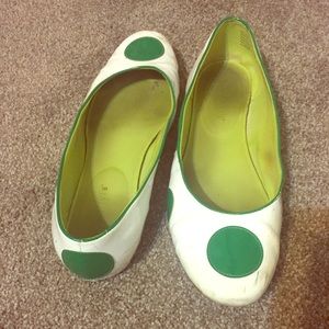 Green and white polka dot shoes