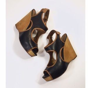 Sam Edelman Kendall Black/Tan Wooden Wedges