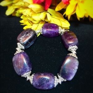 Amethyst Silvertone Bracelet (Stretchable).