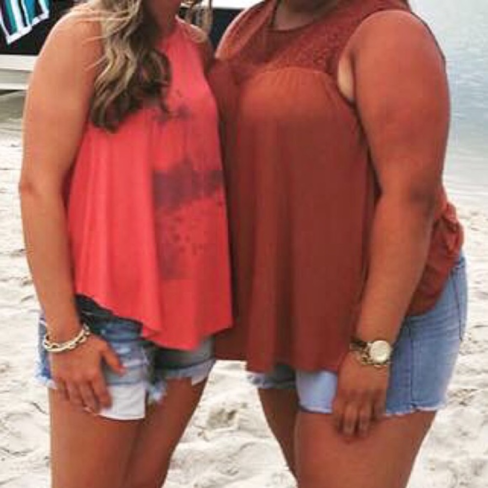 Brown tank top with lace detail
