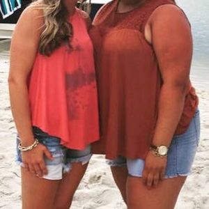 Brown tank top with lace detail