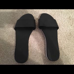 JCrew black leather slides