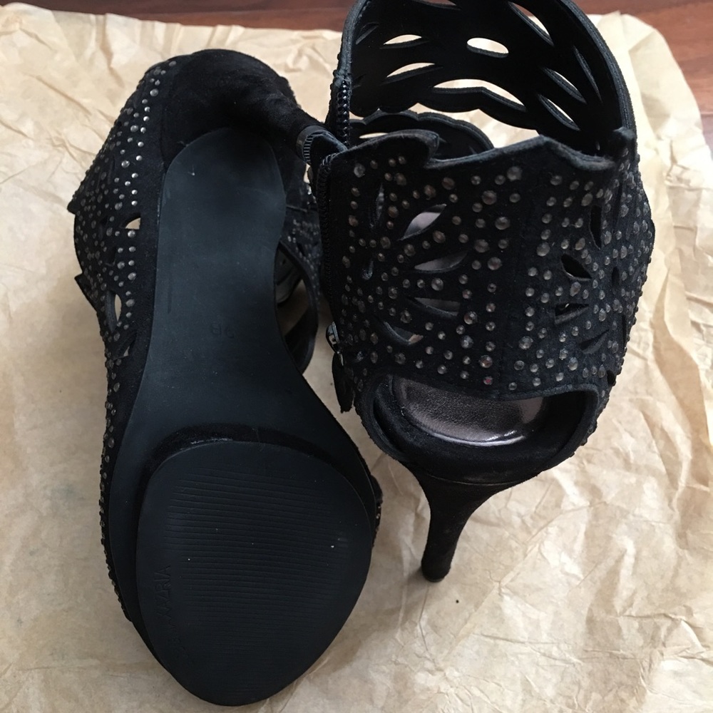 black stud open toe heel