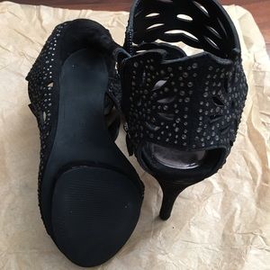 black stud open toe heel