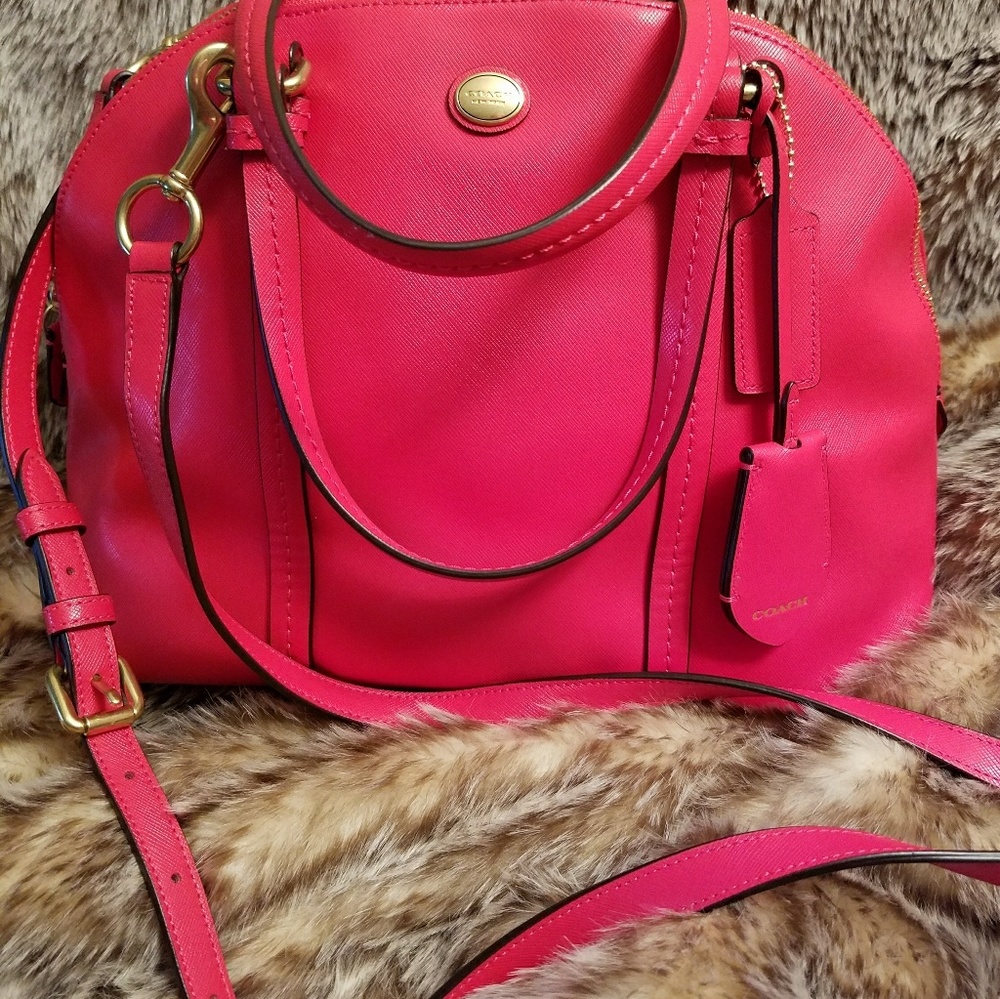 Coach Peyton Leather Cora Domed Satchel Persimmon