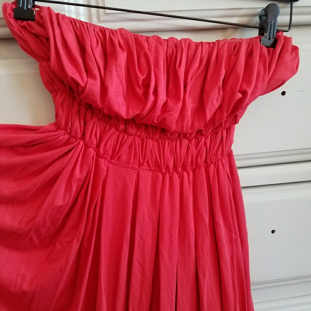 Red-Orange Strapless maxi dress