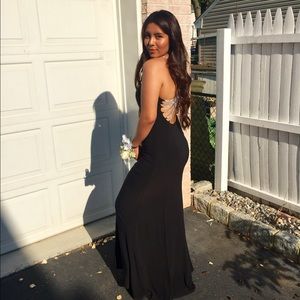Rhinestone-Back Black Prom Dress