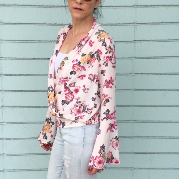 Bell Sleeve Pink Floral Wrap Top - Picture 8 of 8