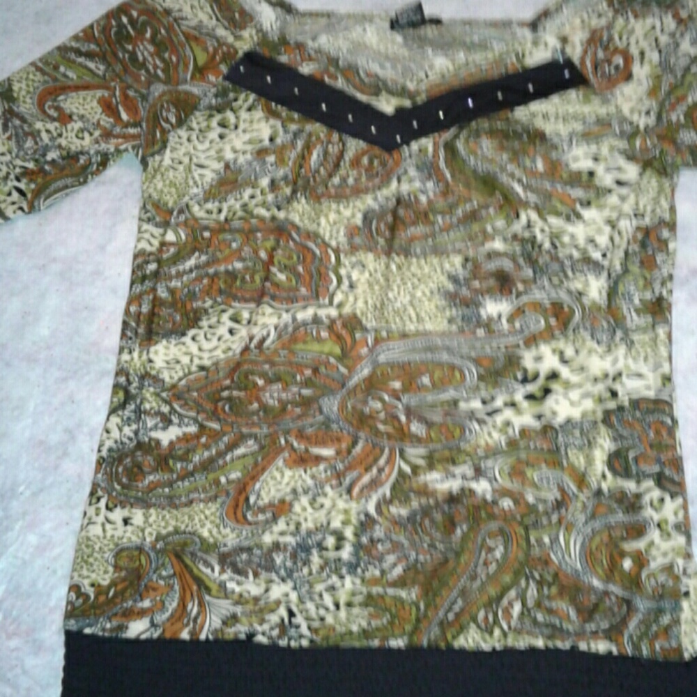 Paisley and leopard top with rhinestones