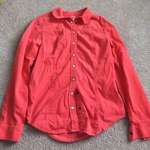 Coral, flannel button down (snap button)