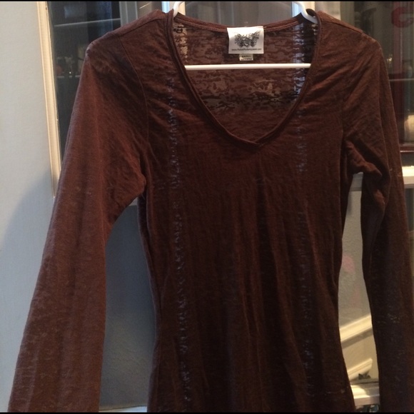 Sheer brown long sleeve top. - Picture 1 of 3