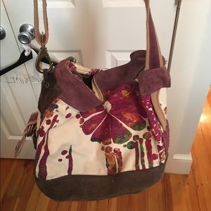 Lucky Brand floral canvas and suede large purse