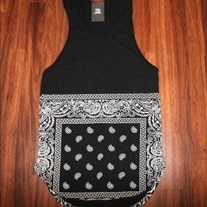 Black Paisley Elongated Tank Top Men's