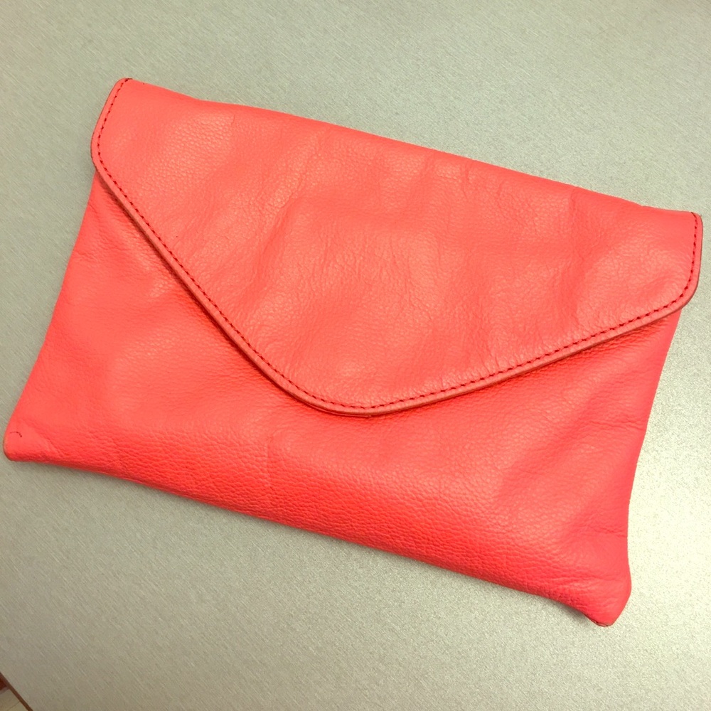 J.Crew pink/coral clutch with shoulder chain