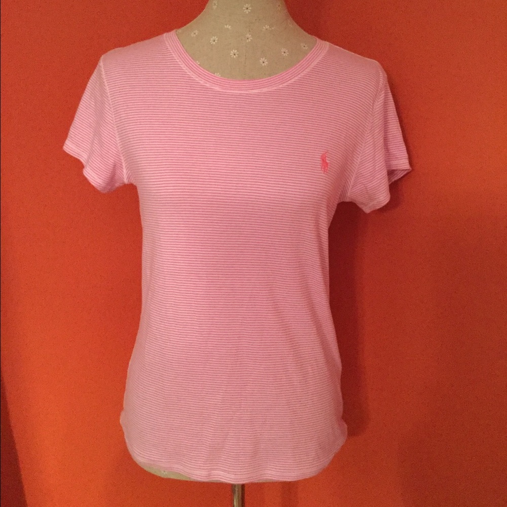 Ralph Lauren~POLO~Micro-stripe Pink Tee size L