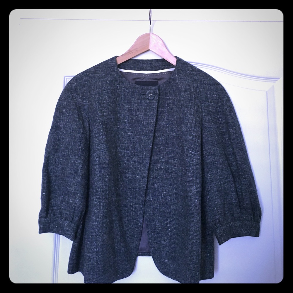 Tweed Bolero Jacket, Dark Grey, Size 14.