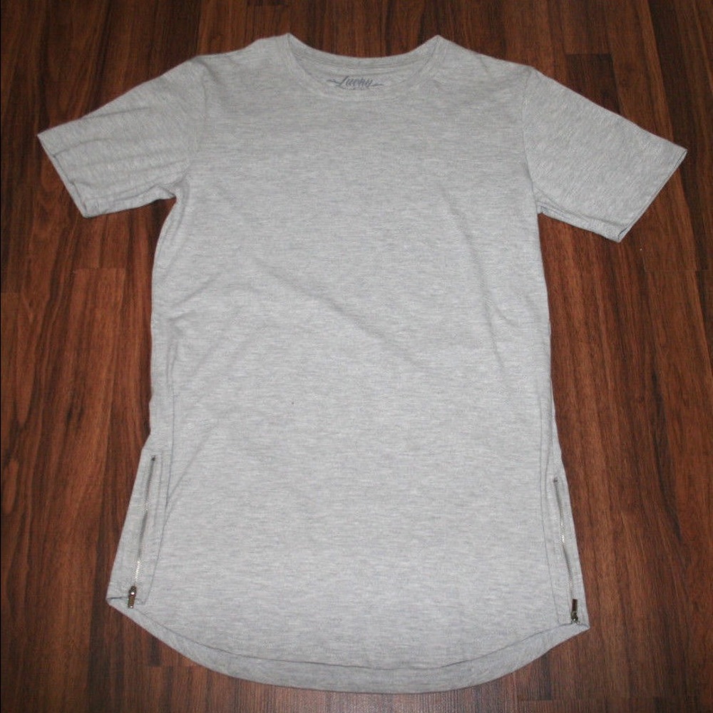 Light Grey Extended SS Side Zipper Tee Men's