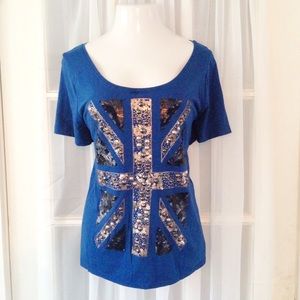 Lane Bryant 14/16 Union Jack Sequin & Studded Tee
